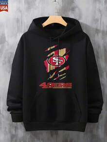Sudadera con capucha de los San Francisco 49ers, suéter de hombre, chaqueta con capucha, impresión del logo del equipo, ropa deportiva para fanáticos y uso en el día del juego. - Negro - Ver 5