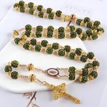 2025New Vintage católico 10mm 59 cuentas de diamantes de imitación de cristal collar cruzado - Z0020-K - Ver 2