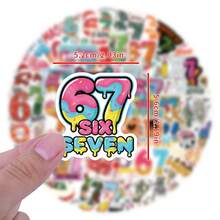 57pcs Cute Numeric 6 Or 7 Stickers, Fashionable And Versatile, Can Be Used On Water Bottles, Guitars, Luggage, Phones, Phone Cases, Laptops, Skateboards, Also Suitable As Gifts - Y - View 2