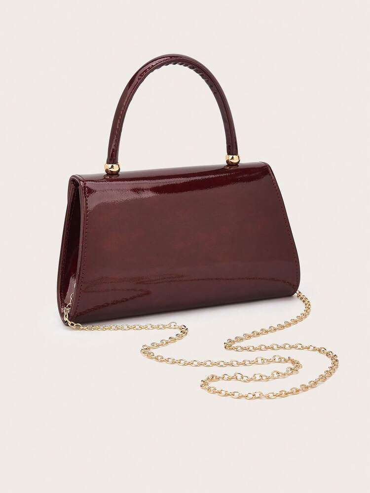 Fashionable Commuter Portable PU Leather Square Handbag, Minimalist Solid Color Flap Versatile Textured Shoulder Bag, Suitable For Girls, Women, College Students, Young Professionals, Can Be Used For Parties, Galas, Weddings And Other Occasions - Burgundy - View 5