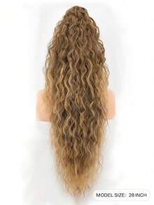 28 Inch Long Wavy Curly Ponytail Clip-In Hair Extensions, Multi-Layer Heat Resistant Synthetic Fiber, Wavy Curly Heat Resistant Fiber Wig, Unisex, Easy To Wear, Black Brown Long Extensions, Suitable For Party And Daily Styling, Suitable For All Skin Tones, Basic Style, High Temperature Fiber, Natural Appearance