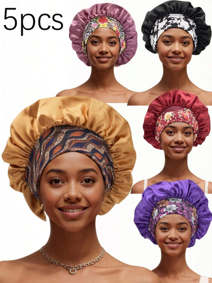 5pcs Women's Solid Color Bow Decor Satin Casual Hair Scrunchies, Suitable For Daily Wear, Silk Hair Scrunchies, Satin Hair Scrunchies Hair Sleep Cap - Multicolor 5pc - View 1