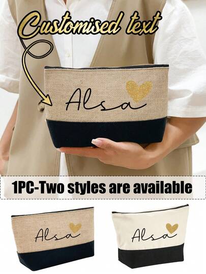 Personalized Makeup Bags, Custom Makeup Bags, Gold Heart Pattern, Personalized Bags, Bridesmaid Bags, Custom Toiletry Bags, Custom Makeup Bags, Multi-Functional Storage Bags, Wedding Gifts, Birthday Gifts, Valentine's Day Gifts, Ramadan Gifts, Anniversary Gifts.