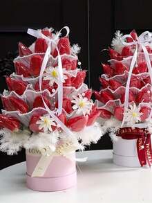 1 Stück Blumenstrauß Verpackungsbox, rundes Blumenkorb Design, kreative DIY Geschenkbox für Neujahr, Valentinstag, Blumenladen, Party Geschenke, tragbar und geeignet für Blumenaufbewahrung - Verschiedenfarbig - Übersicht 3