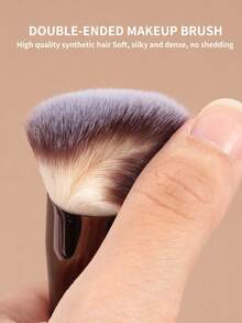 MAANGE مجموعة فرشاة مكياج مزدوجة من الألومنيوم الاحترافية 2 قطعة، يمكن استخدامها لفرشاة الأساس والكونسيلر والتدخين والأحمر والبارز والأنف والبودرة المفككة، أدوات مكياج متعددة الوظائف فائقة اللين، تستخدم ألياف ناعمة ولطيفة على البشرة، مناسبة لفرشاة المكياج للسفر أو المنزل أو الخروج، هدية للنساء والفتيات - قهوة بني - مشاهدة 4