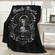 1pc Santa Muerte Print Plush Blanket, Halloween Holiday Gift Throw For Sofa, Bed, Office Naps, Outdoor Travel & Camping – Extra Large Soft And Cozy Oversized Blanket-280gsm - 彩色 - 查看 11
