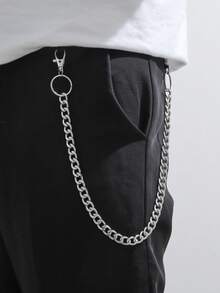 1 pièce Chaîne de pantalon en métal à double couche de style punk, accessoire de chaîne porte-clés polyvalent, convient pour un port quotidien - Argent - Voir 7