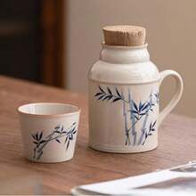 Vintage Ceramic Carafe And Mug Set. Large-Capacity Water Jug With Lid And Handle. Elegant Tea Set For Loose Tea And Cold Drinks. Small Ceramic Teapot. Retro Kung Fu Tea Kettle For Home Or Office. Portable Serving Dish, Small   With Lid. Ceramic Teacup Set. Chinese-Style Bottle With Handle For Home Or Office. - Tre xanh - Xem 14