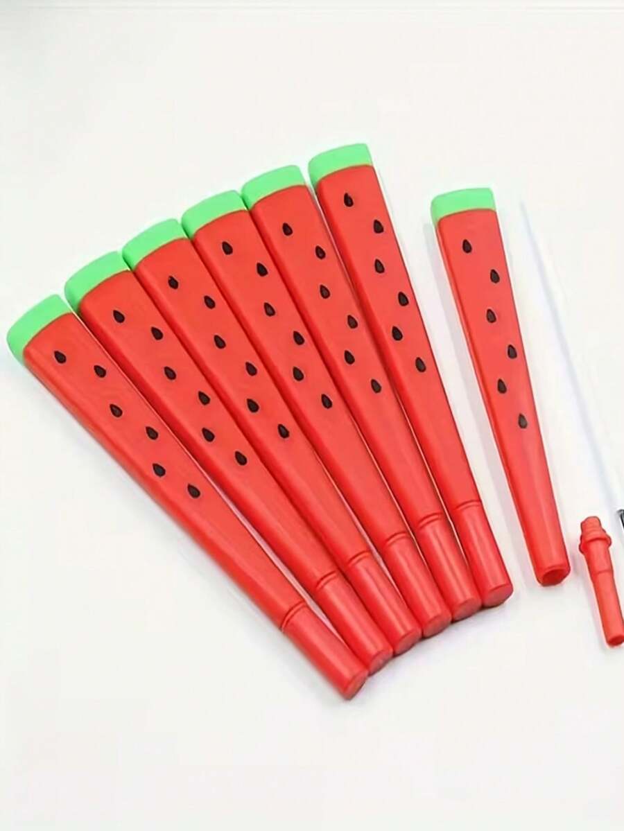 2pcs Cute Watermelon Shaped Ballpoint Pens | Smooth Writing, Unique Design - Red - View 1