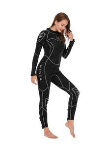 HISEA 女士 3.0mm 加厚一體式潛水泳衣；成人長袖保暖泳衣；無胸墊泳衣；水上運動衝浪服 - 黑色 - 查看 3