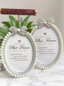 1个银色边框塑料领结相框，镶嵌水钻和人造珍珠，3英寸、6英寸、7英寸椭圆形相框，情人节生日派对，儿童家居装饰配件（图案随机发送） - 彩色 - 查看 10
