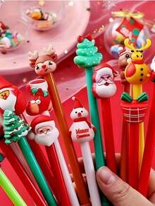 10/100pcs - Christmas Theme Neutral Pens, Novelty Christmas Ball Pens, Black Ink, Christmas Character Cartoon Shapes, Suitable For Classroom Rewards, Office Supplies, Christmas Stocking Stuffers, Christmas Gift Box Fillers, Assorted Styles, Not Limited To The Styles Shown In The Image. - Multicolor - View 3