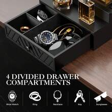 Cologne Organizer For Men, 4 Tier Perfume Organizer With Felt Lining Drawer And Hidden Compartment, Wood Cologne Stand For Watch Jewelry, Black Cologne Perfume Display Holder, Great Gifts For Men - màu đen - Xem 2