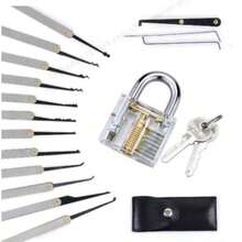 16pcs Lock Picking Set With Transparent Training Locks And Credit Card Lock Pick Tool Kit For Beginner And Pro Locksmiths - Black - View 8