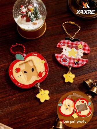 XAXRE 2 piezas Mini llavero con marco de manzana adorable - Acrílico brillante y exhibición de fotos, llavero compacto para hombres y mujeres, regalo de cumpleaños/Navidad/aniversario, cadena duradera para llaves, bolsas, mochilas - Perfecto para fotos, dije de bolso, diseño juguetón, broche resistente, puede sostener fotos de mascotas, fotos de celebridades, fotos, fotos de pareja, accesorios para hombres y mujeres