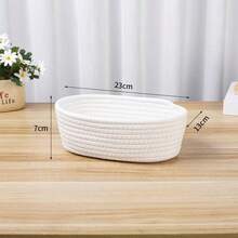 1/3pcs Handmade Woven Round Rope Basket, White, Open-Top, Collapsible Storage Basket. Suitable For Storing Cosmetics, Snacks, Keys, Toys And Miscellaneous Items. Multifunctional Home Storage Bag, Applicable For Bedroom, Bathroom, Living Room Desktop Organization And Classification. - White - View 11