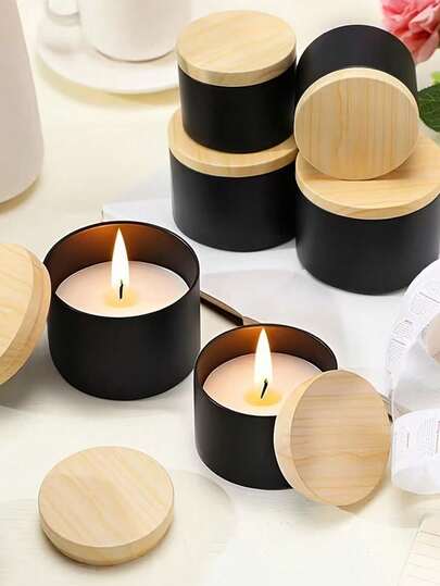 12 piezas Tarro de lata para velas, Recipiente de metal redondo, Disponible en varios colores mate, Tarro de vela con tapa de grano de madera, Adecuado para hacer velas, Soporte para mecha de cera, Pegatina para mecha de cera, Manualidades y artesanía DIY, Almacenamiento de artículos pequeños, Molde para velas, Hacer velas, Regalos personalizados de tarros de velas