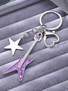 .1piece Guitar, Star, And Heart Design Keychains In A Cute Retro Punk Style
