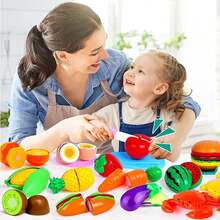 Comida de Juguete, Frutas y Verduras de Juguete para Cortar, 30 Piezas de Juguete de Corte para Niños, Juguetes para Cortar Frutas, Comida para Cocina de Juegos de Niños, con Platos y Cuchillo - 1 - Ver 1