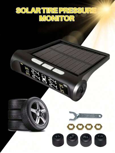 TPMS传感器汽车轮胎压力监测系统太阳能/USB数字液晶无线越野4x4汽车配件通用型，汽车配件