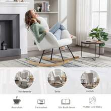 009 Mid Century Modern Rocking Chair In Teddy Fabric With Tufted Cover, Padded Seat For Living Room And Bedroom, White - White - View 4