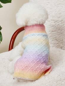 PETSIN 1pc Soft Knitted Gradient Color Sweater With Hoodie, Suitable For Cats And Dogs In Autumn And Winter - Multicolor - View 9