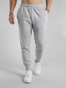 1pc Lightweight Breathable Elastic Sports Pants, Fitness Leggings, Quick Dry Casual Trousers, Slim Fit Running Pants, Suitable For Spring And Autumn - Light Grey - View 6