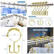 Ganchos para cortina de ducha, 12 ganchos de ducha para cortina de ducha, ganchos duraderos de acero inoxidable para cortina de ducha de bao, anillos de ducha para barra de cortina de ducha dorado - Dorado - Ver 1