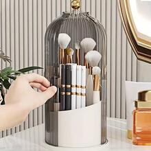 1pc Rotating Transparent Plastic Makeup Box With Lid, Dust-Proof Makeup Organizer, Vanity Decor - Multicolor - View 15