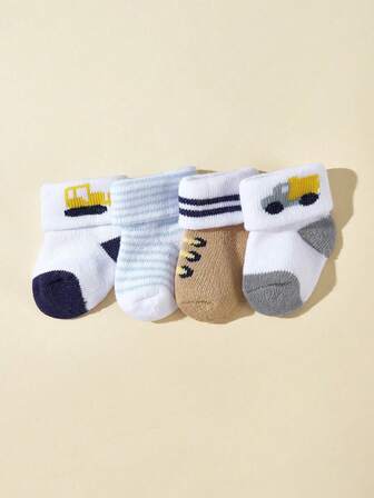 4 คู่ ถุงเท้าเด็กทารก/เด็กเล็กให้ความอบอุ่น