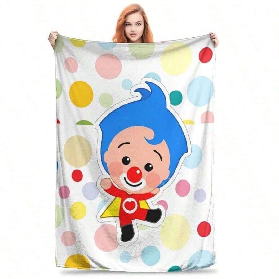 Cartoon Clown Plims Knitted Blankets Flannel Throw Blankets Bed Sofa Printed Ultra-Soft Warm Bedsprea, - trắng - Xem 1
