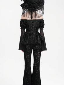 EVA LADY Blouse gothique à épaules dénudées avec manches évasées, garnie de dentelle et de texture veloutée