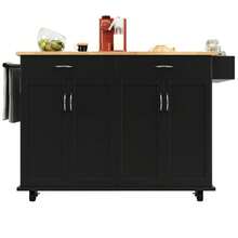 Modern Kitchen Island (106*50*90.5cm), Kitchen Cabinet, Sideboard, Dining Cart With Wood Grain, Buffet Cabinet, Multifunctional Dining Table With Storage Space, Black - Black - View 9