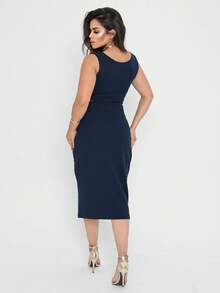 Women's Set: Midi Skirt And Cropped Top - Navy Blue - View 2