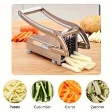 Professional Grade Stainless Steel French Fry Cutter Set, With Safety Blade Guard, Heavy Duty Manual Vegetable Slicer And Shredder, Fruit Cutter, For Potatoes, Carrots, Cucumbers, Onions And More, Vegetable Slicer, French Fry Cutter, Potato Slicer, Onion Shredder, Food Dicing Tool, Kitchen Gadget, Suitable For Home And Restaurant, Durable Kitchen Tool - Silver - View 4