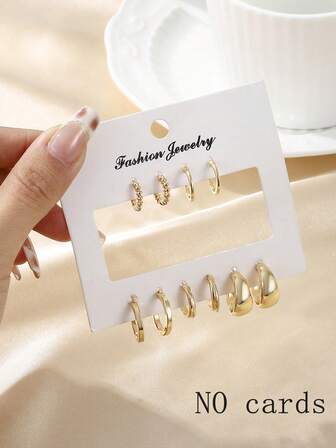 5pairs Alloy C-Shape Textured Smooth Stud Earrings For Women, Holiday & Daily Wear