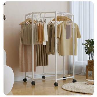 1pc 6-Sided Rotating Floor Standing Clothes Drying Rack, Multifunctional Thickened Laundry Hanger For Home/Dorm, 360° Swivel, Large Capacity, Smooth Mobility