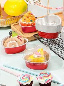 30Pcs Heart Shaped Cake Pans With Lids, Mini Pink Aluminum Foil Baking Tins 3.4 Oz, Disposable Cupcake Containers For Valentine's Day, Mother's Day, Wedding, Party - Multicolor - View 10