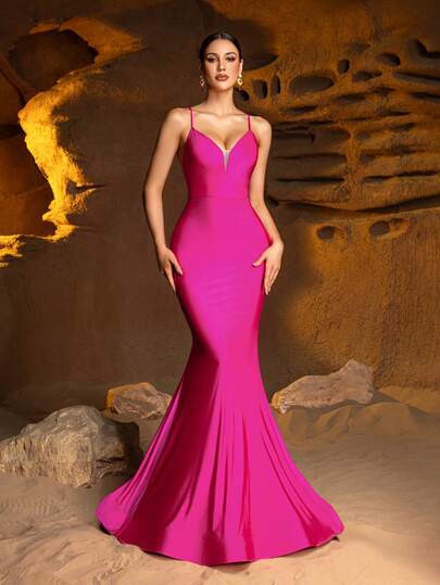 Faeriesty Women's Elegant Formal Spaghetti Strap Backless Mermaid Dress - Suitable For Gala Dinners, Black Tie Weddings, Awards Ceremonies, Red Carpets, Formal Evening Gowns