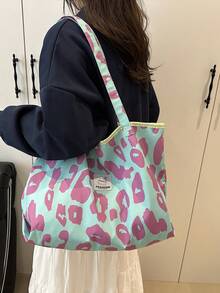 Fashionable Sweet & Cool Large Leopard Print Cloth Large Capacity Casual Shoulder Tote Shopping Bag - Blue - View 5