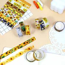 Sunflower Washi Tape Set, 12 Rolls Floral Decorative Tape Yellow Summer Flowers Masking Tape Journaling Supplies, Junk Journal, Scrapbooking, Arts Crafts, Planner, Wrapping - Multicolored - View 7