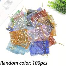 100 Mixed Color Moon And Star Gauze Drawstring Bags - Transparent Jewelry Gift Bags, Suitable For Weddings, Parties, Valentine's Day, And Ramadan - Multicolor - View 14