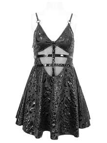 Devil fashion Vestido gótico con ribete de malla con estampado, escote en V, tirantes de espagueti - Negro - Ver 10