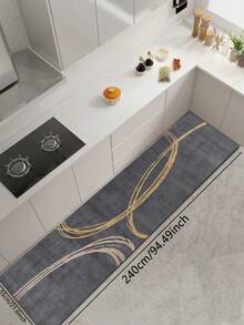 1pc Silica Gel Kitchen Mat, Dark Gray Base Color With Asymmetrical Golden Circular Pattern, Overlapping Design For Modern And Fashionable Look, Matching "HAPPY KITCHEN" Casual Vibe, Luxury And Stylish Kitchen Carpet With Cushion And Absorbent Surface