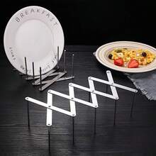 1 pieza Estante para ollas de acero inoxidable, soporte para tapas, montado lateralmente, ajustable, plegable, rejilla multiusos para cocinar al vapor, organizador de almacenamiento para cocina y comedor - Plateado - Ver 7