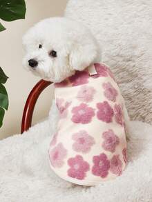 PETSIN 1 件宠物保暖花卉羊毛背心，猫/狗秋冬季加厚背心适合小型/中型宠物 - 粉色 - 查看 8