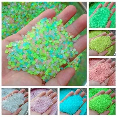 1000颗夜光树脂鹅卵石 - 发光花园石，适用于仙女花园、盆景和水族箱 - DIY微景观装饰，仙女花园配件