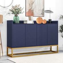 Modern Minimalist Sideboard, 4-Door Handleless Buffet For Dining Room, Living Room, Kitchen (White) - 藏蓝色 - 查看 2