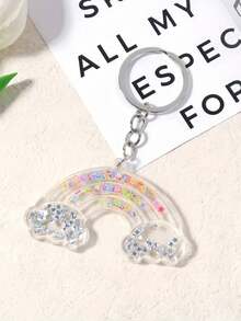 Süßer Glitzer Regenbogen Schlüsselanhänger, transparenter Acryl Anhänger als Geschenk für Mädchen, beste Freundin, Handytasche Charm Accessoire - Einheitsgröße - Übersicht 2