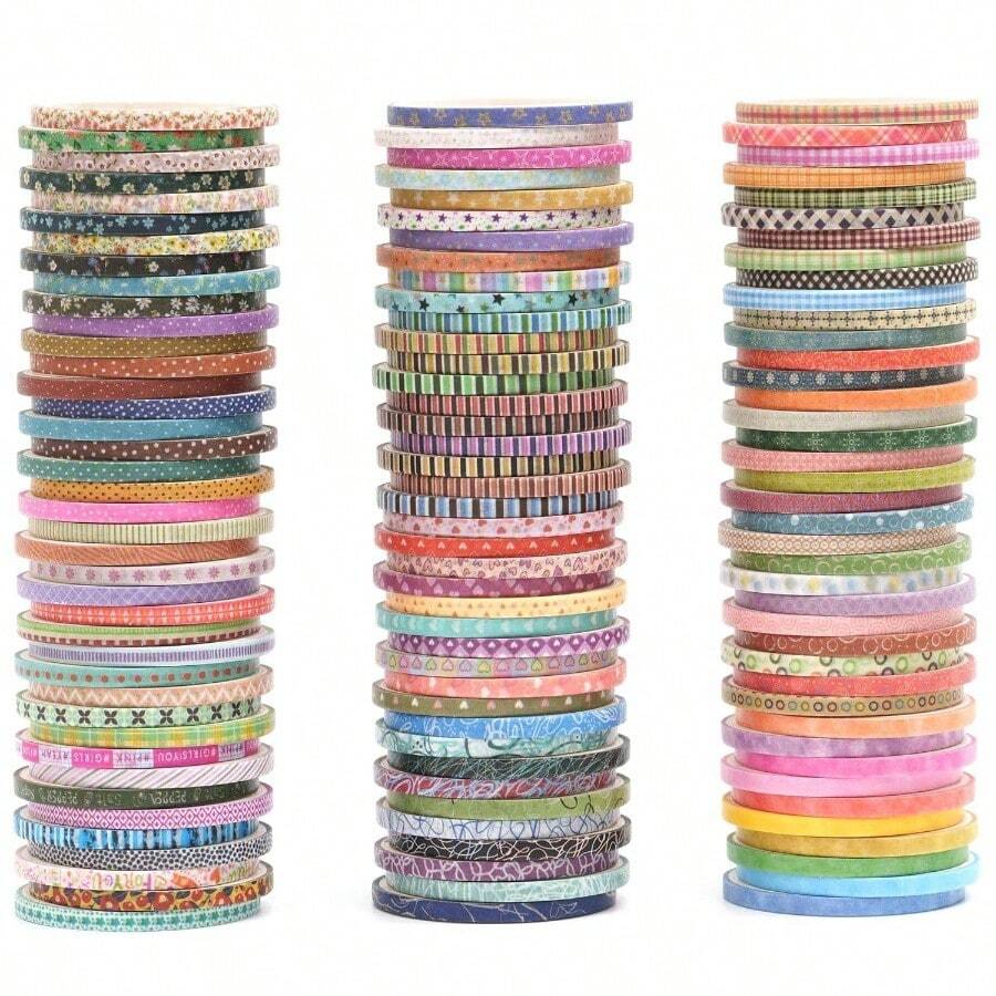 Washi Tape Pack 120 Rolls Basic Patterns Decorative Slim Geometric Elegance Masking Tapes Arts, Crafts, Journals, Planners, Scrapbook, Wrapping - Multicolor - View 1